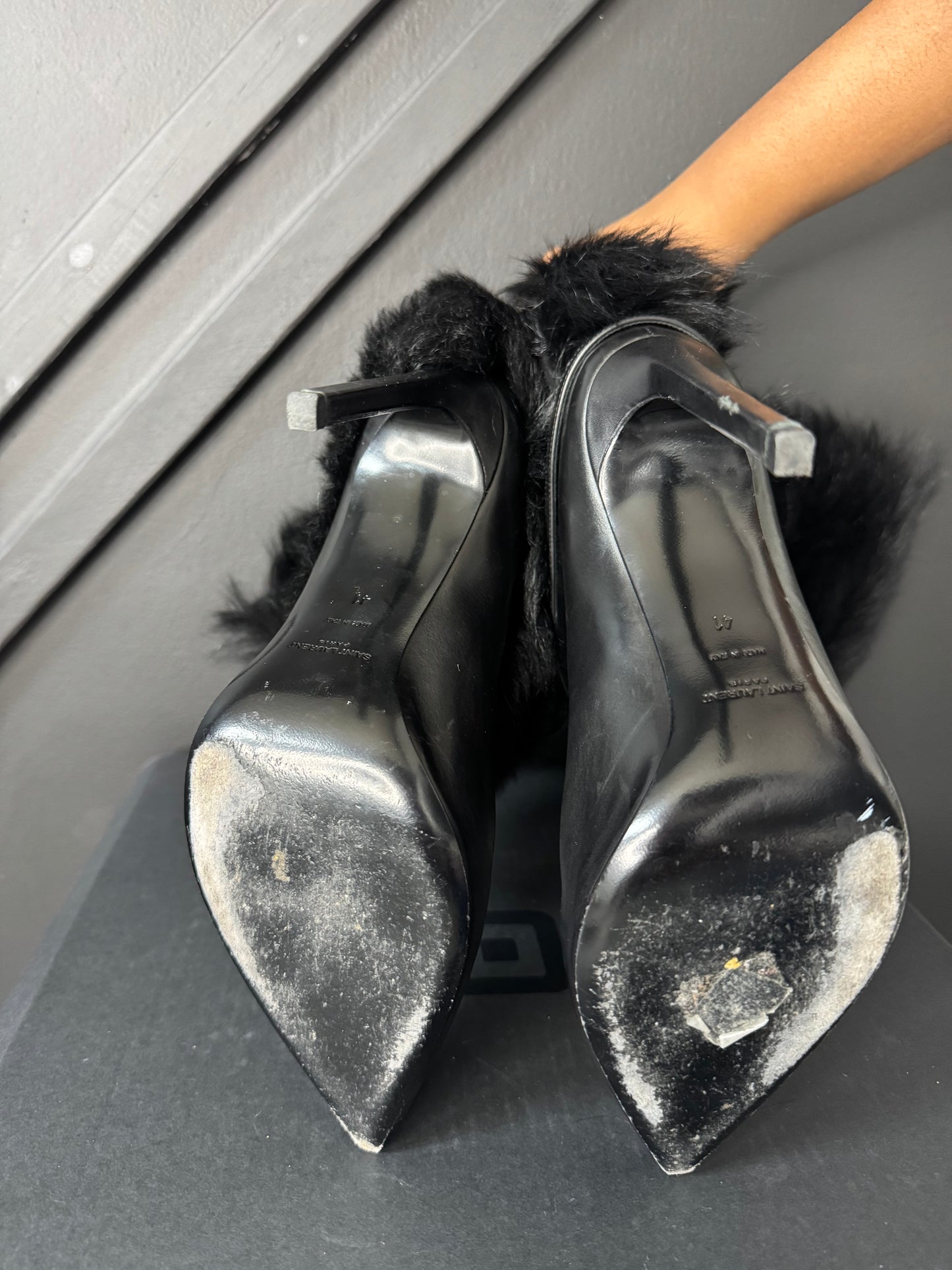 YSL Fur Embellishment Slouch Boots Sz 11B