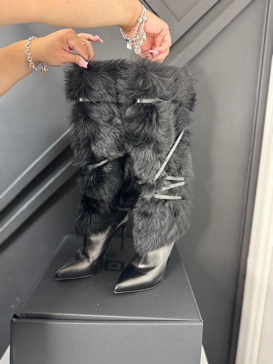 YSL Fur Embellishment Slouch Boots Sz 11B