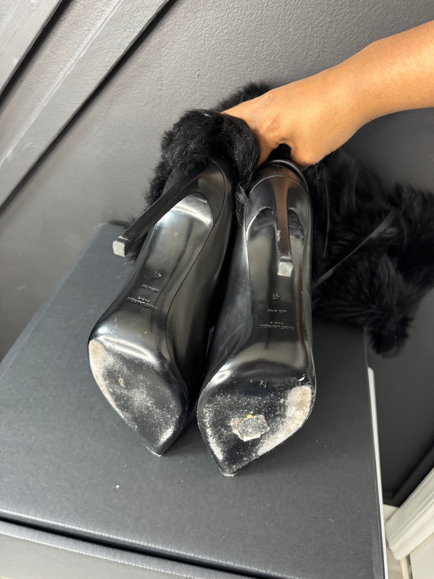 YSL Fur Embellishment Slouch Boots Sz 11B