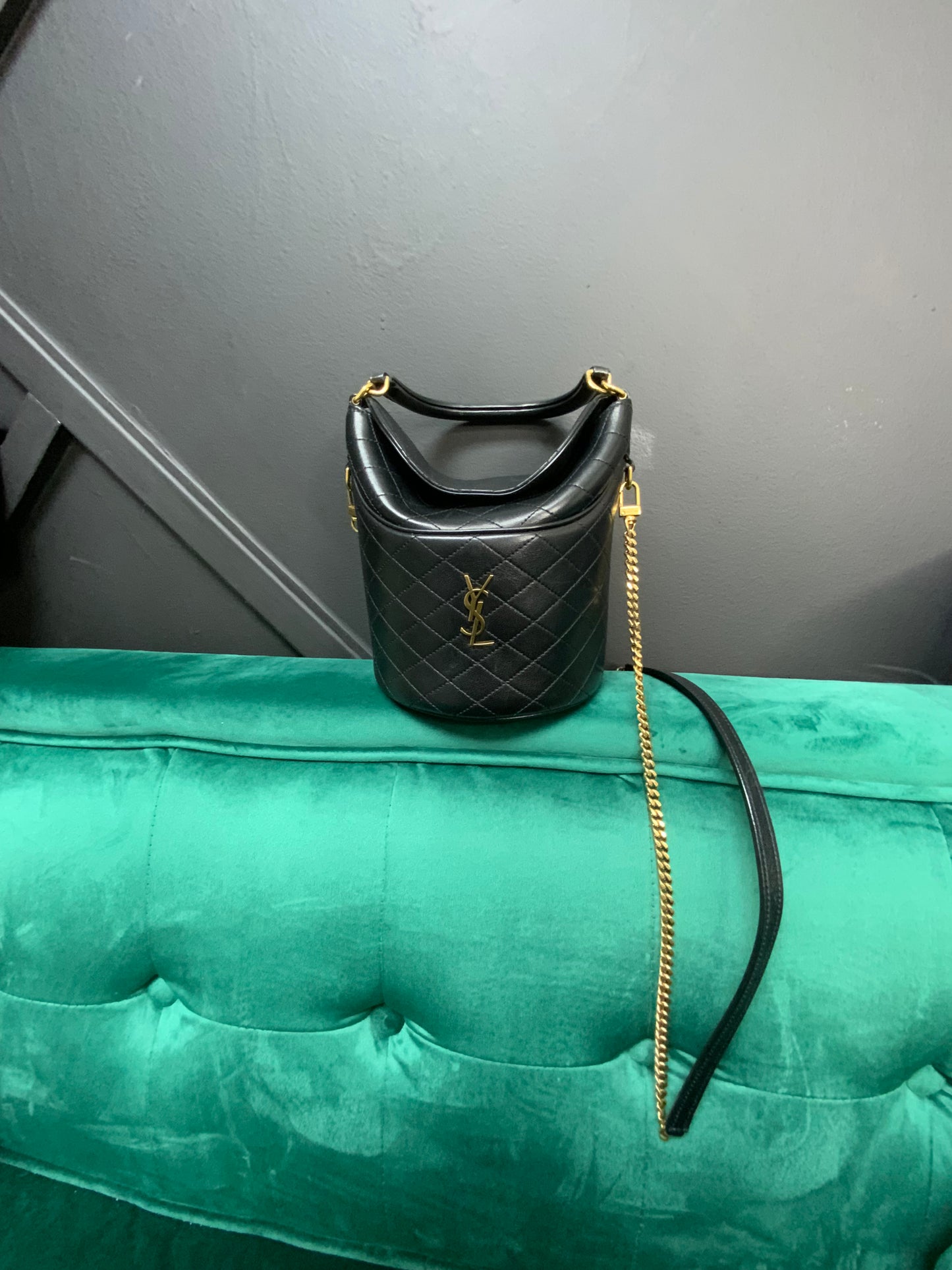 AUTHENTIC SAINT LAURENT GABY MINI LEATHER BUCKET BAG