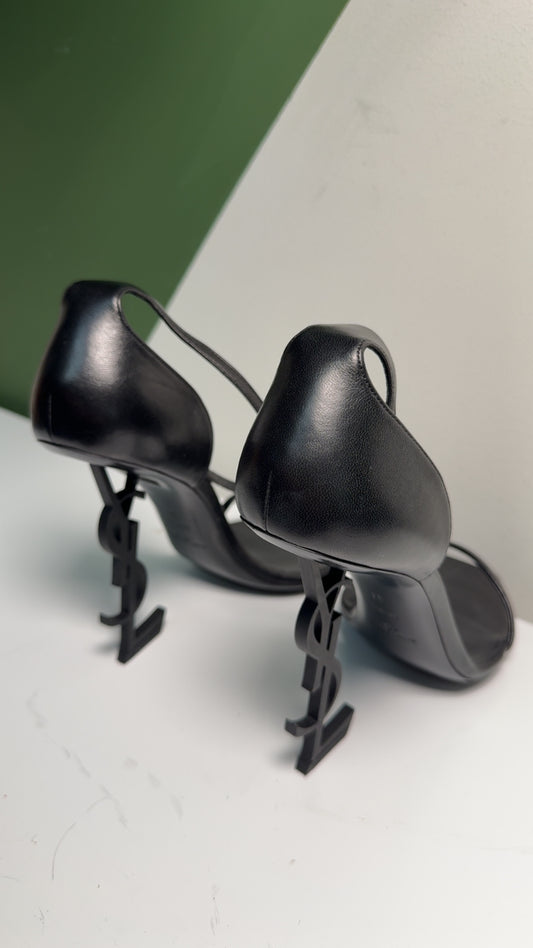 Authentic YSL Opyum Leather Black Wrap Around the Ankle with Buckle Closure SZ 41