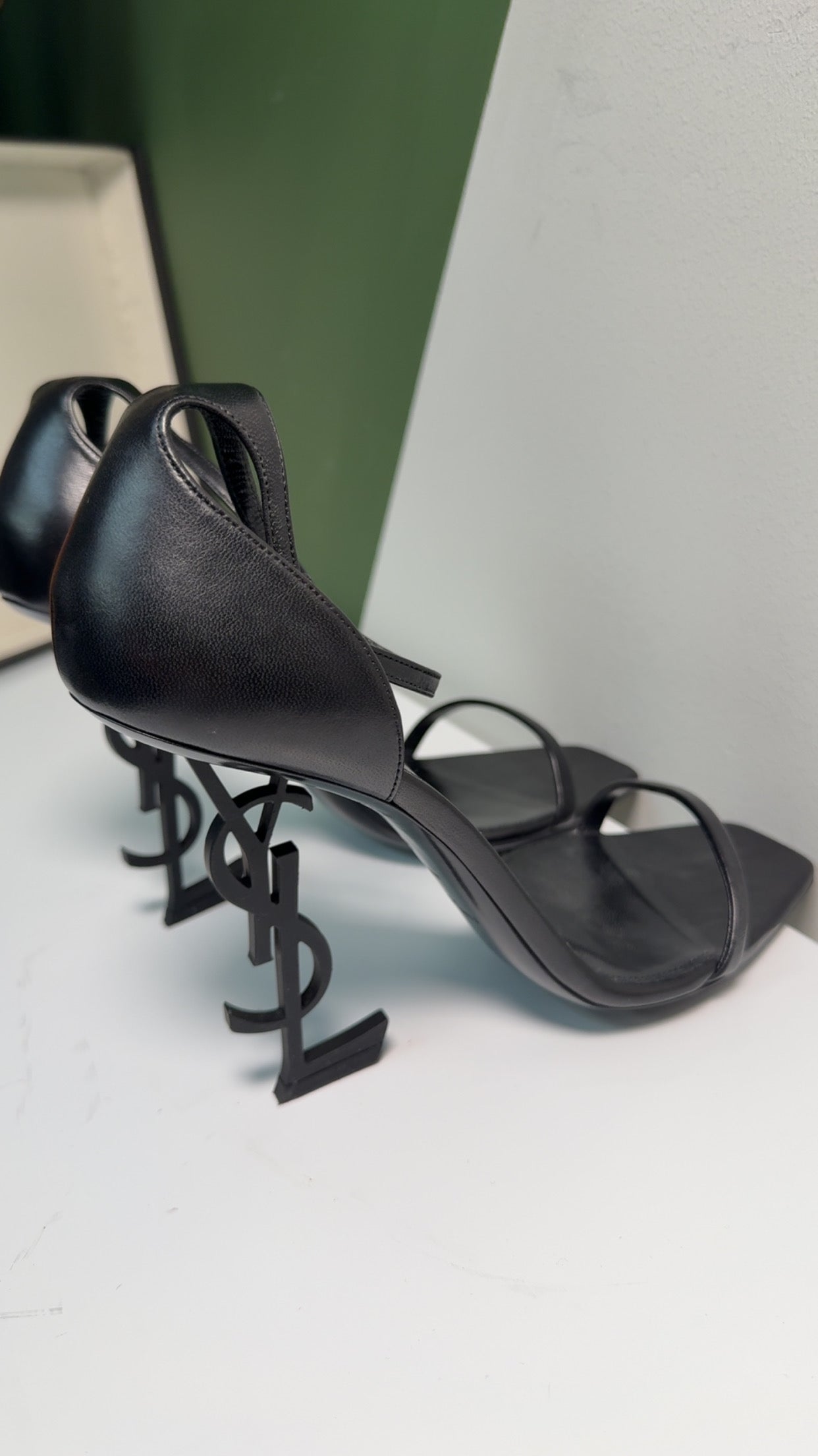 Authentic YSL Opyum Leather Black Wrap Around the Ankle with Buckle Closure SZ 41