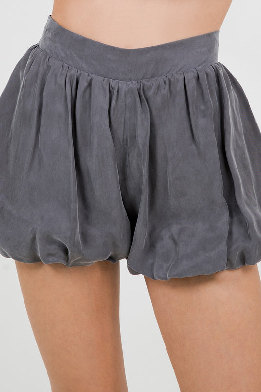 DARK GRAY  FLOWY WOVEN BALLOON SHORTS WITH V WAISTBAND